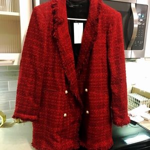 Brand new zara tweed crimson blazer